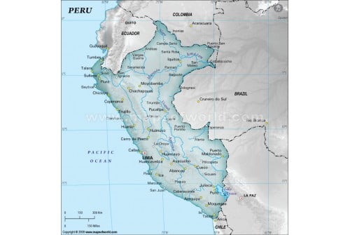 Peru Physical Map, Gray 