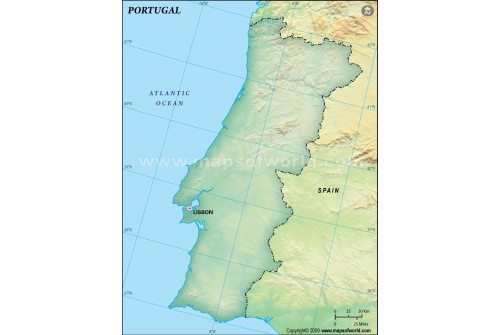 Portugal Blank Map, Dark Green 