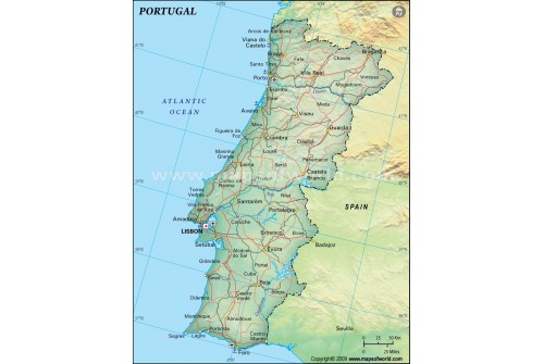 Portugal Political Map, Dark Green 