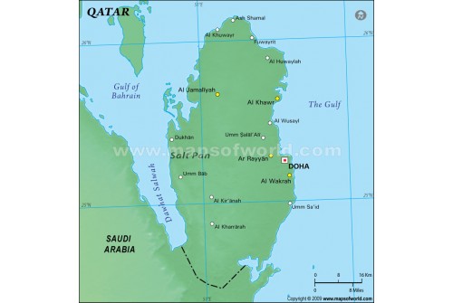 Qatar Physical Map, Green