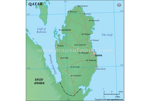 Qatar Political Map in Green Color