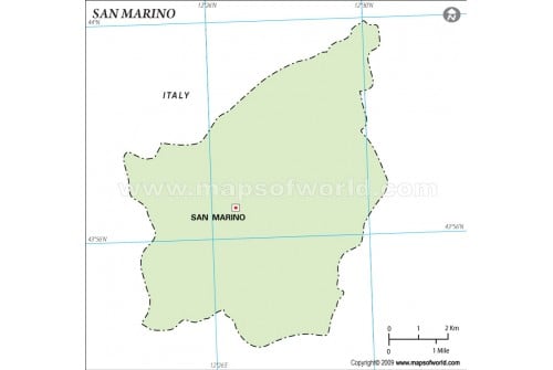 San Marino Outline Map, Green 