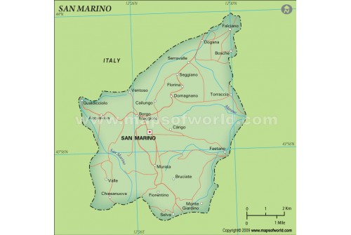 San Marino Political Map, Dark Green 