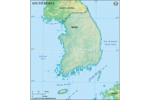 South Korea Blank Map in Dark Green Background