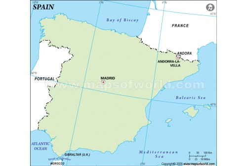 Spain Outline Map, Green 