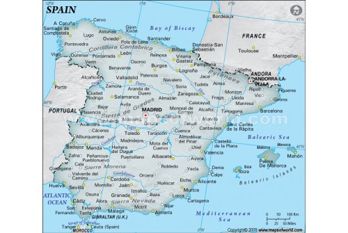 Spain Physical Dark Green  Map