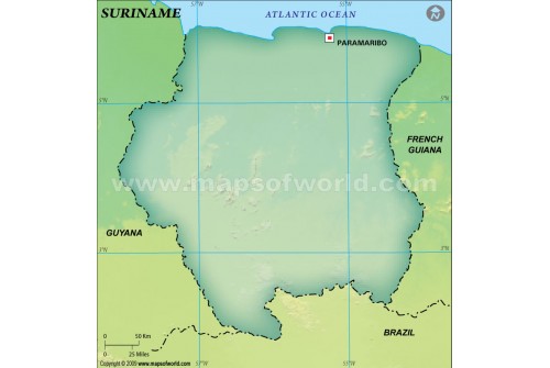 Suriname Blank Map, Dark Green 