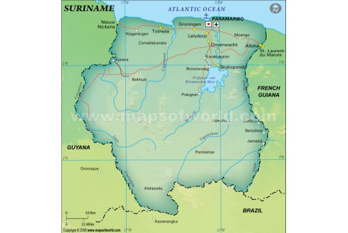 Suriname Political Map, Dark Green 