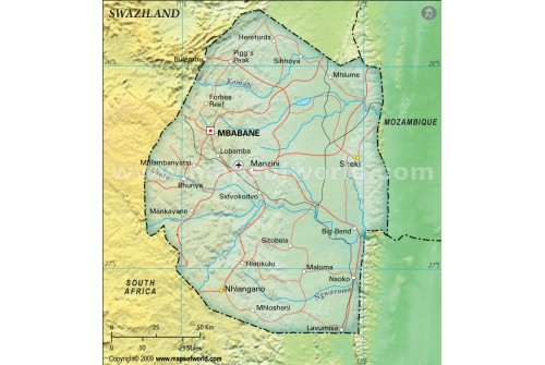 Swaziland Political Map in Dark Green Background