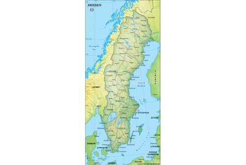 Sweden Political Map, Dark Green