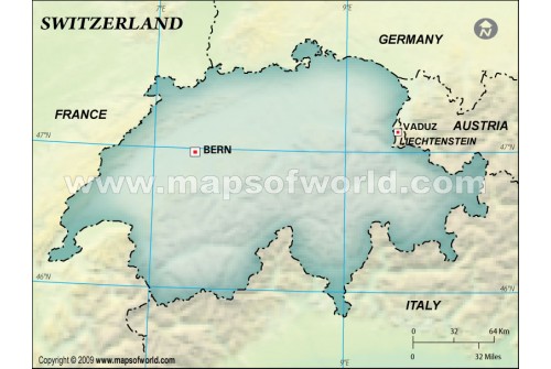 Switzerland Blank Map, Dark Green Background