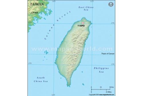 Taiwan Blank Map, Dark Green 