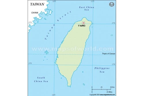 Taiwan Outline Map, Green 