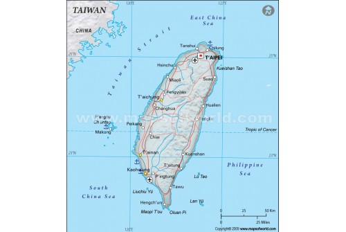 Taiwan Political Map, Dark Green 