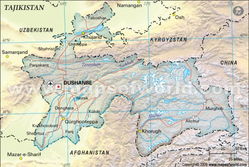 Tajikistan Political Map, Dark Green 