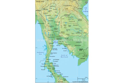 Thailand Physical Map, Green 