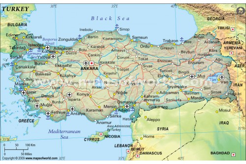 Turkey Political Map, Dark Green 
