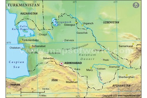 Turkmenistan Physical Map, Green