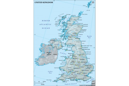 UK Physical Map, Dark Green 