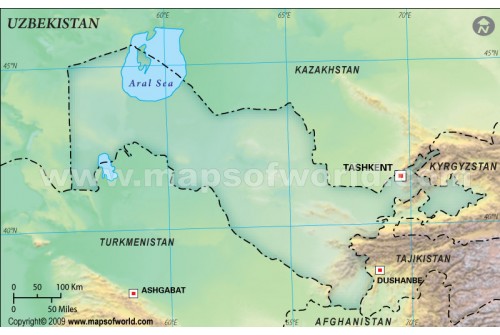 Uzbekistan Blank Map, Dark Green