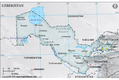 Uzbekistan Physical Map, Gray