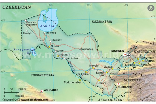 Uzbekistan Political Map, Dark Green