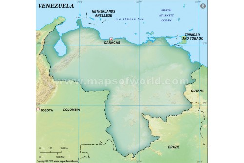 Venezuela Blank Map, Dark Green 