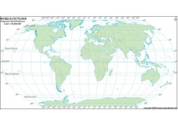 World Robinson Projection Map with Country Outlines in Green Color - Digital File