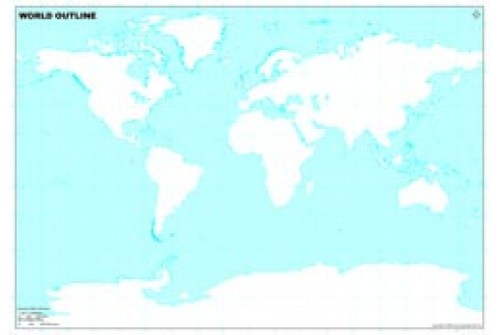 World Outline Map in Miller Projection in Light Background