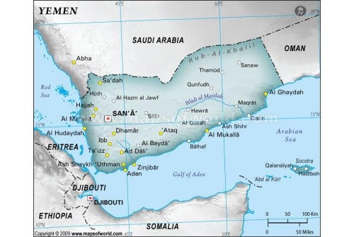 Yemen Physical Map, Gray