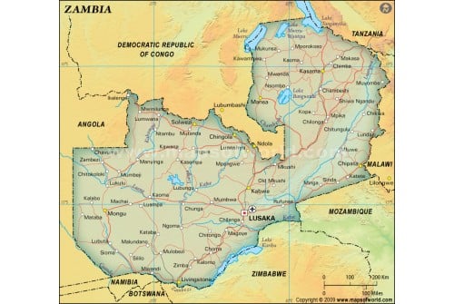 Zambia Political Map, Dark Green