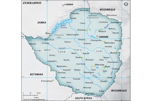 Zimbabwe Physical Map, Gray