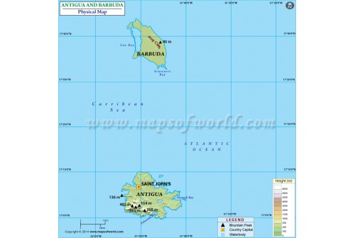 Antigua And Barbuda Physical Map