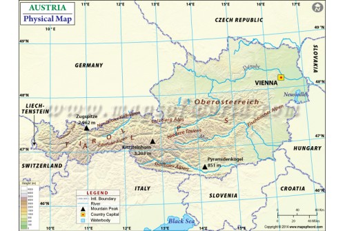 Physical Map of Austria