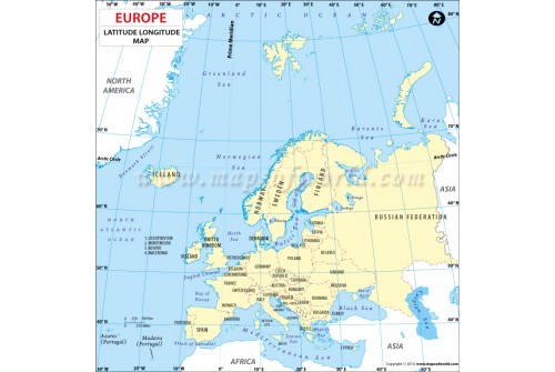 Europe Continent Latitude and Longitude Map