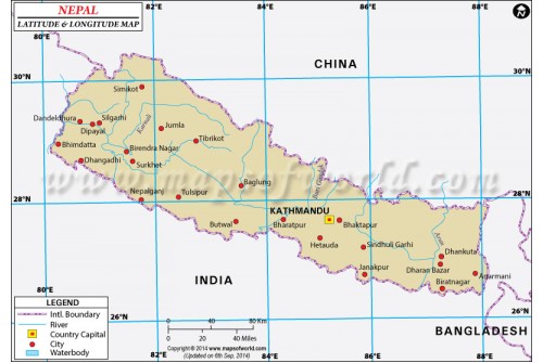 Nepal Latitude and Longitude Map
