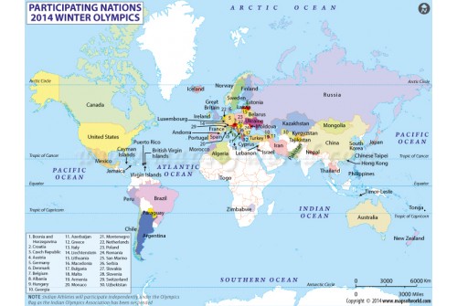 2014 Winter Olympics Participating Countries Map