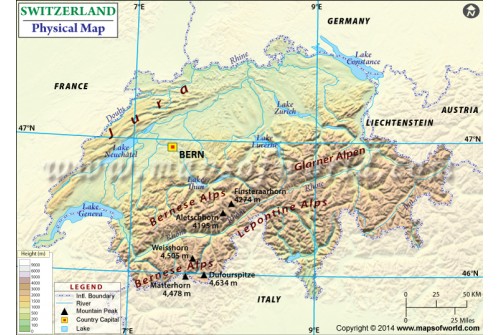 Physical Map of Switzerland