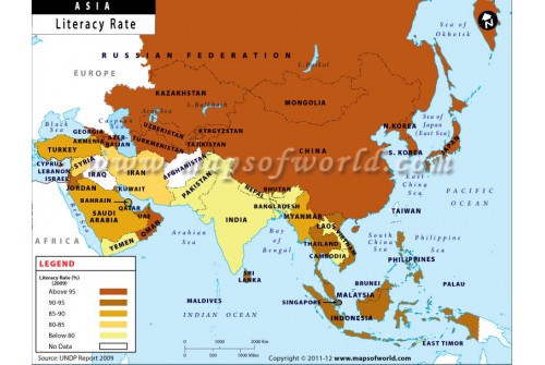 Map of Asian Countries by Literacy Rate
