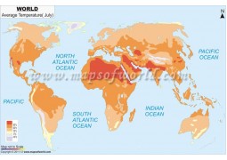 World Map - Average Temperature in July - Digital File
