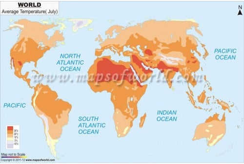 World Map - Average Temperature in July