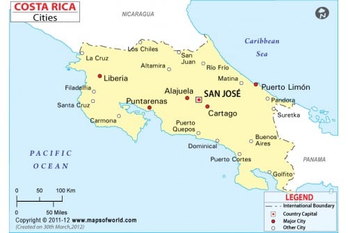 Costa Rica Map with Cities