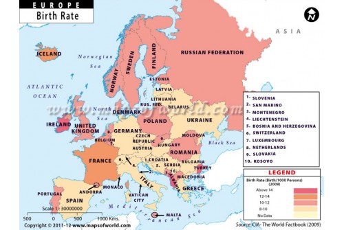 Map of European Countries by Birth Rate