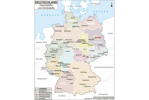 Karte der deutschen Hauptstadte und Grobstadte