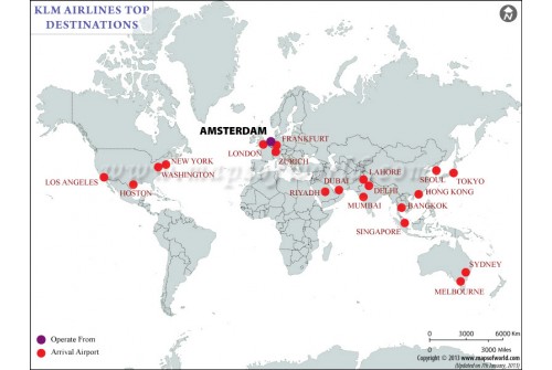 Map of KLM Airlines Flight Schedule