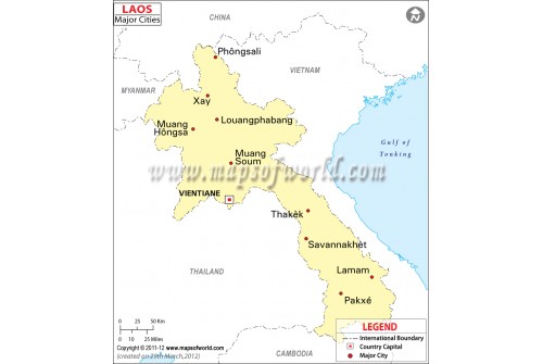 Map of Laos with Cities