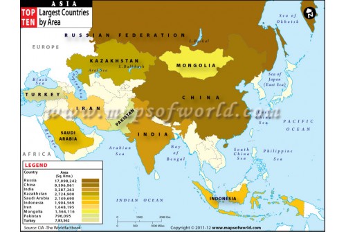 Map of Largest Countries in Asia by Area