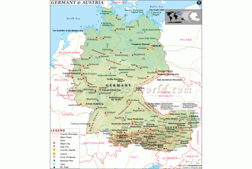Germany and Austria Printed Wall Map
