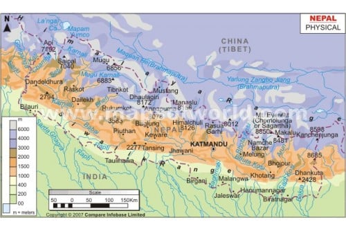 Physical Map of Nepal