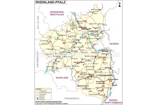Rheinland-Pfalz Karte, Rhineland - Palatinate Map